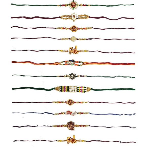 Jewelry | Is4a Set Of 12 Multi Design Rakhi Multi Color Rakhi For ...
